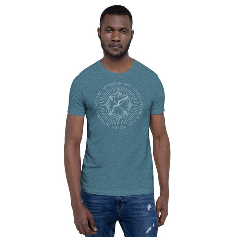 sovereignarm.com Heather Deep Teal / S Zodiac Sagittarius, I am | White Print Short-Sleeve Unisex T-Shirt