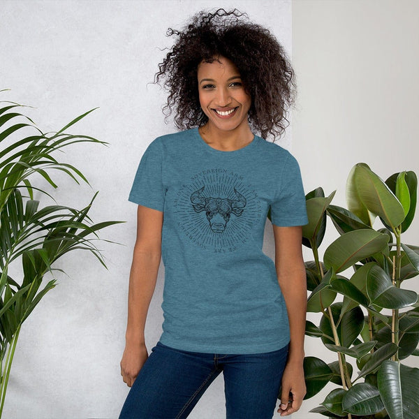 sovereignarm.com Heather Deep Teal / S Zodiac Taurus, I am | Black Print Short-Sleeve Unisex T-Shirt