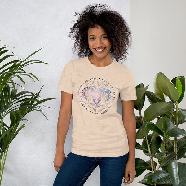 sovereignarm.com Heather Dust / S Zodiac Aries | Space Print Short-Sleeve Unisex T-Shirt