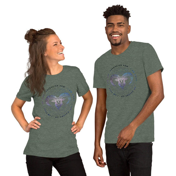 sovereignarm.com Heather Forest / S Zodiac Aries | Space Print Short-Sleeve Unisex T-Shirt