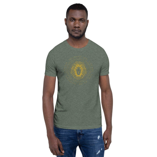 sovereignarm.com Heather Forest / S Zodiac Leo, I am | Gold Print Short-Sleeve Unisex T-Shirt