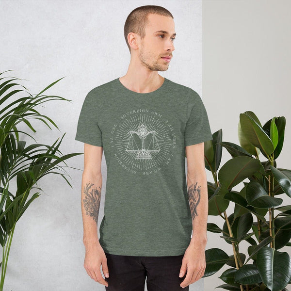 sovereignarm.com Heather Forest / S Zodiac Libra, I am | White Print Short-Sleeve Unisex T-Shirt