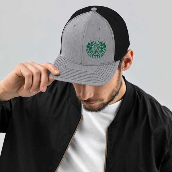 sovereignarm.com Heather Grey / Black Swift Harvest Sun Shine | Green Print Trucker Cap