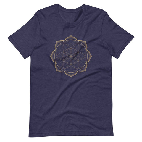 sovereignarm.com Heather Midnight Navy / XS Flower of life lotus | Gold Print Short-Sleeve Unisex T-Shirt