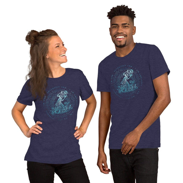 sovereignarm.com Heather Midnight Navy / XS Zodiac Aquarius, I am | Water Print Short-Sleeve Unisex T-Shirt