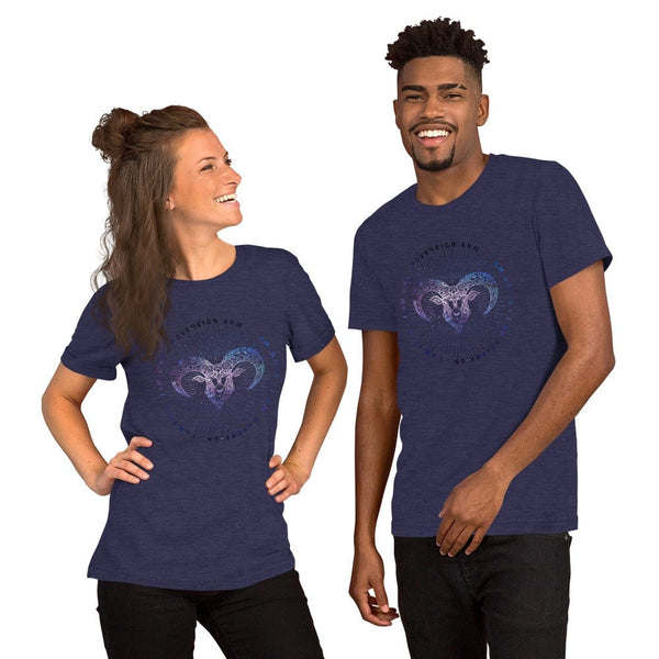 sovereignarm.com Heather Midnight Navy / XS Zodiac Aries | Space Print Short-Sleeve Unisex T-Shirt