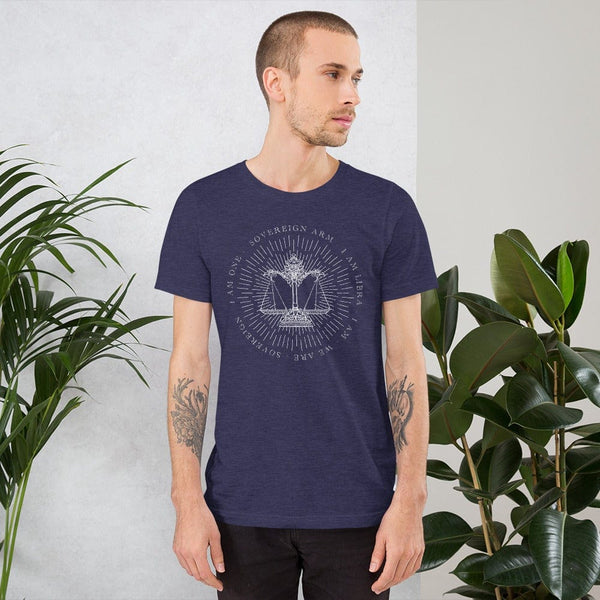 sovereignarm.com Heather Midnight Navy / XS Zodiac Libra, I am | White Print Short-Sleeve Unisex T-Shirt