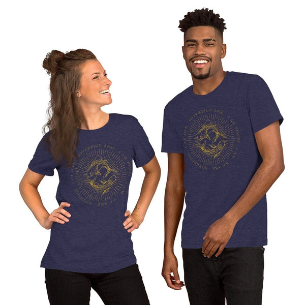 sovereignarm.com Heather Midnight Navy / XS Zodiac Pisces, I am | Gold Print Short-Sleeve Unisex T-Shirt