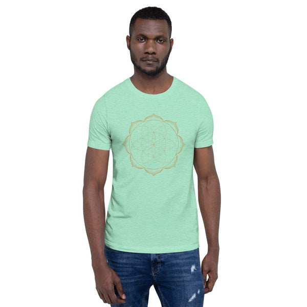 sovereignarm.com Heather Mint / S Flower of life lotus | Gold Print Short-Sleeve Unisex T-Shirt