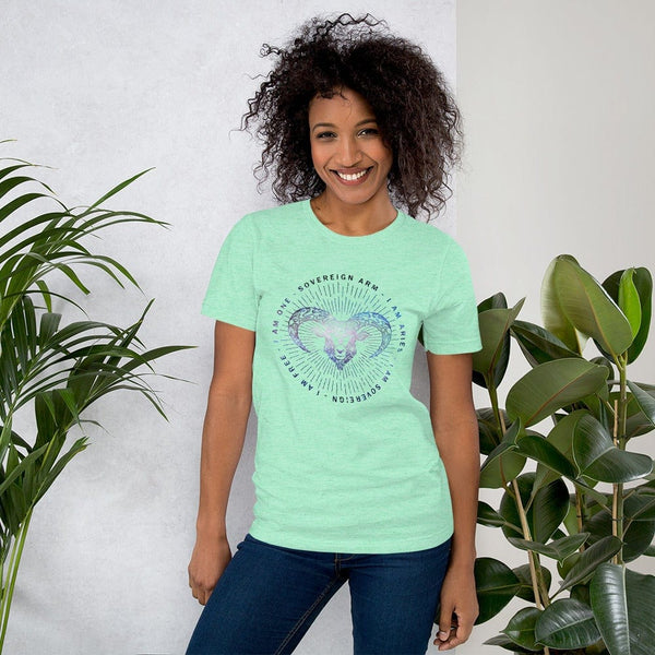 sovereignarm.com Heather Mint / S Zodiac Aries | Space Print Short-Sleeve Unisex T-Shirt