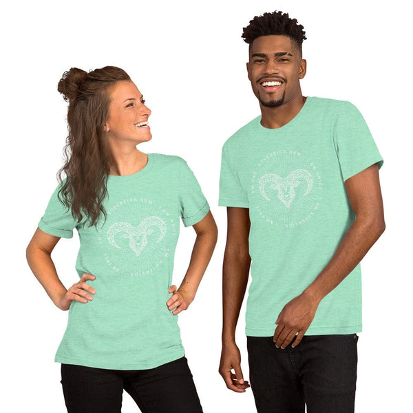 sovereignarm.com Heather Mint / S Zodiac Aries | White Print Short-Sleeve Unisex T-Shirt