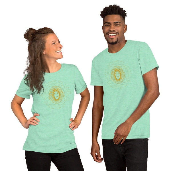 sovereignarm.com Heather Mint / S Zodiac Leo, I am | Gold Print Short-Sleeve Unisex T-Shirt