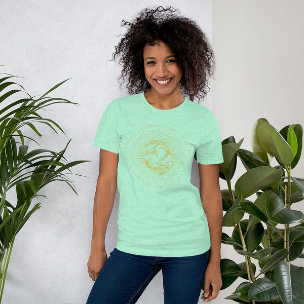 sovereignarm.com Heather Mint / S Zodiac Pisces, I am | Gold Print Short-Sleeve Unisex T-Shirt