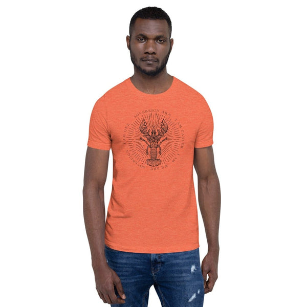 sovereignarm.com Heather Orange / S Zodiac Cancer, I am | Black Short-Sleeve Unisex T-Shirt