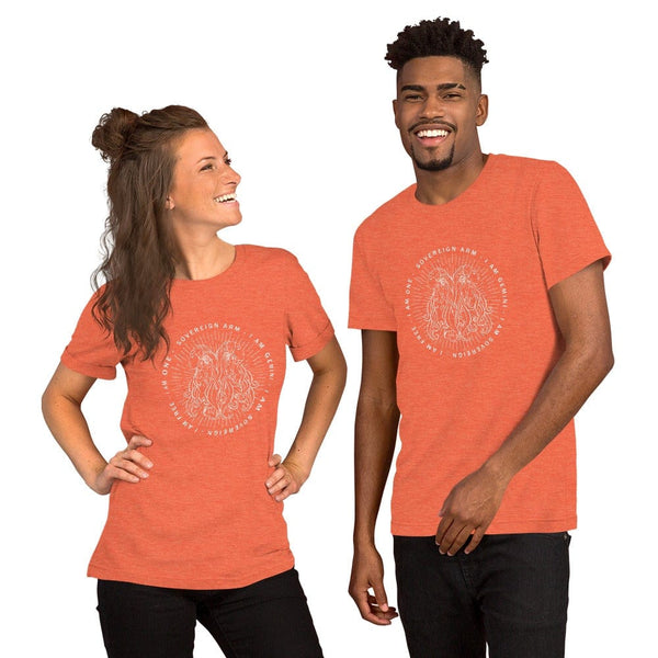 sovereignarm.com Heather Orange / S Zodiac Gemini, I am free | White Print Short-Sleeve Unisex T-Shirt