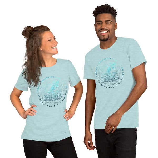 sovereignarm.com Heather Prism Ice Blue / XS Zodiac Aquarius, I am a sovereign being | Water Print Short-Sleeve Unisex T-Shirt