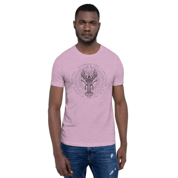 sovereignarm.com Heather Prism Lilac / XS Zodiac Cancer, I am | Black Short-Sleeve Unisex T-Shirt