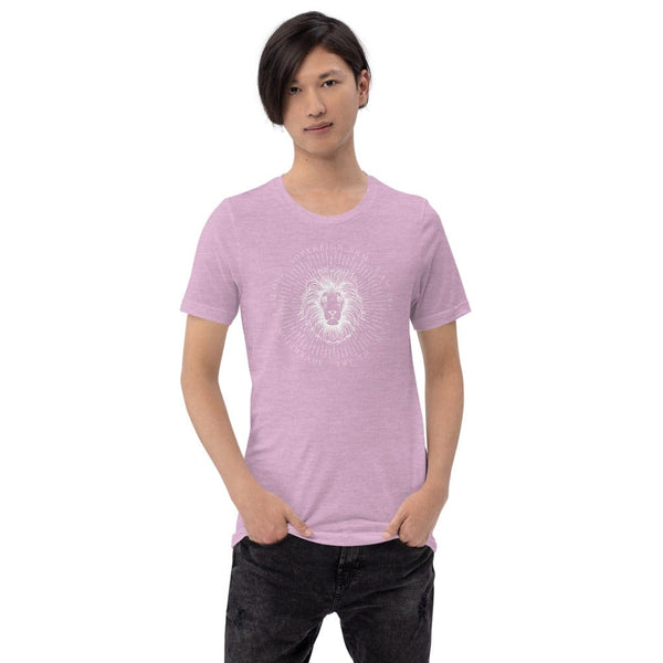 sovereignarm.com Heather Prism Lilac / XS Zodiac Leo, I am | White Print Short-Sleeve Unisex T-Shirt