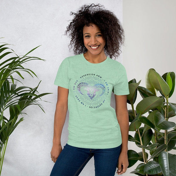 sovereignarm.com Heather Prism Mint / XS Zodiac Aries | Space Print Short-Sleeve Unisex T-Shirt