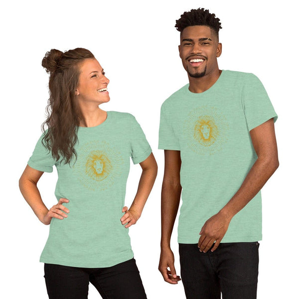 sovereignarm.com Heather Prism Mint / XS Zodiac Leo, I am | Gold Print Short-Sleeve Unisex T-Shirt