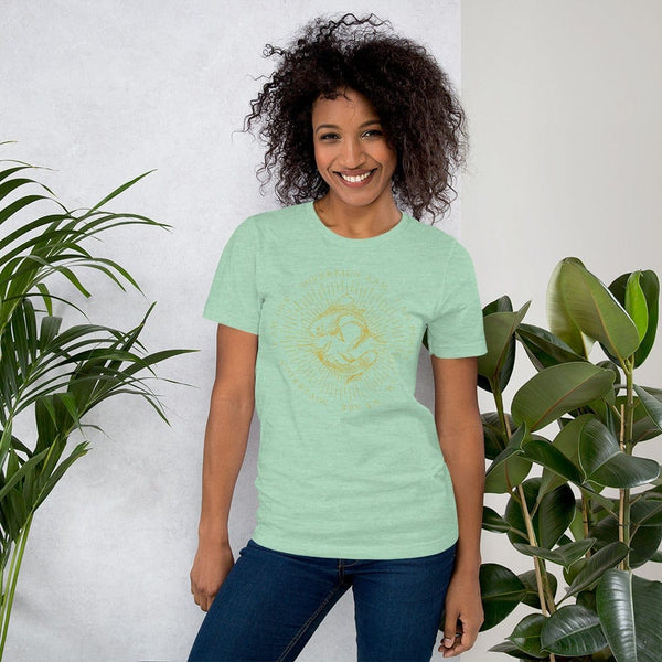 sovereignarm.com Heather Prism Mint / XS Zodiac Pisces, I am | Gold Print Short-Sleeve Unisex T-Shirt