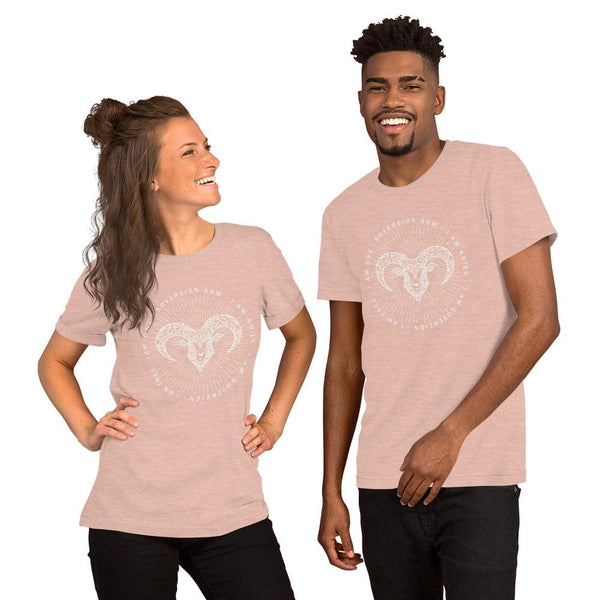 sovereignarm.com Heather Prism Peach / XS Zodiac Aries | White Print Short-Sleeve Unisex T-Shirt