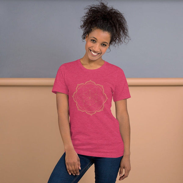 sovereignarm.com Heather Raspberry / S Flower of life lotus | Gold Print  Short-Sleeve Unisex T-Shirt