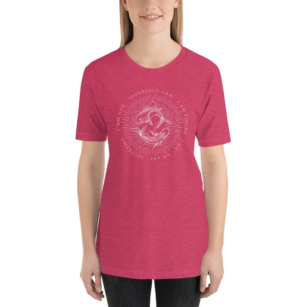 sovereignarm.com Heather Raspberry / S Zodiac Pisces, I am | White Print Short-Sleeve Unisex T-Shirt