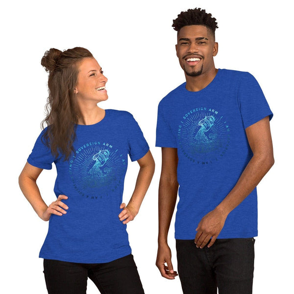 sovereignarm.com Heather True Royal / S Zodiac Aquarius, I am a sovereign being | Water Print Short-Sleeve Unisex T-Shirt