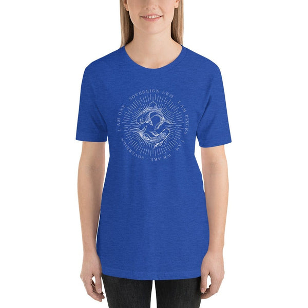 sovereignarm.com Heather True Royal / S Zodiac Pisces, I am | White Print Short-Sleeve Unisex T-Shirt