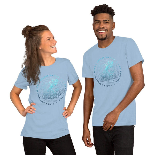 sovereignarm.com Light Blue / XS Zodiac Aquarius, I am a sovereign being | Water Print Short-Sleeve Unisex T-Shirt