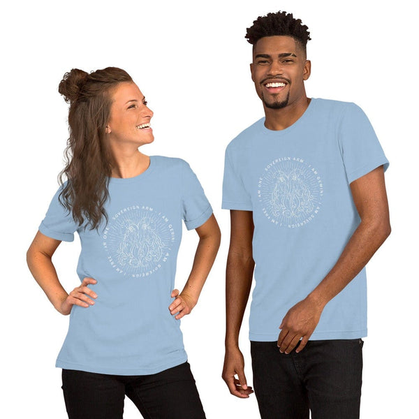 sovereignarm.com Light Blue / XS Zodiac Gemini, I am free | White Print Short-Sleeve Unisex T-Shirt