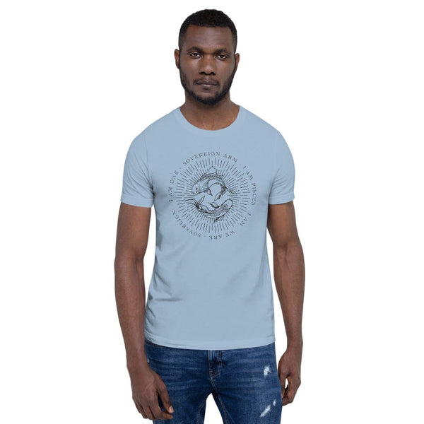 sovereignarm.com Light Blue / XS Zodiac Pisces, I am | Black Print Short-Sleeve Unisex T-Shirt