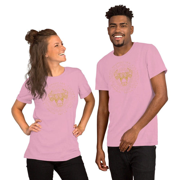 sovereignarm.com Lilac / S Zodiac Taurus, I am | Gold Print Short-Sleeve Unisex T-Shirt