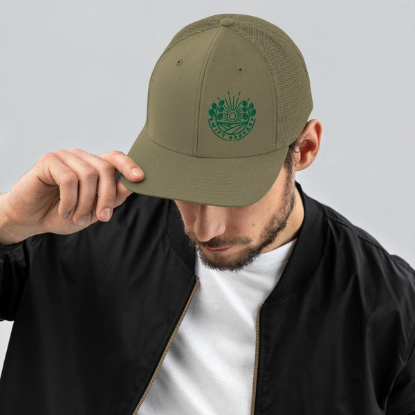 sovereignarm.com Loden Swift Harvest Sun Shine | Green Print Trucker Cap