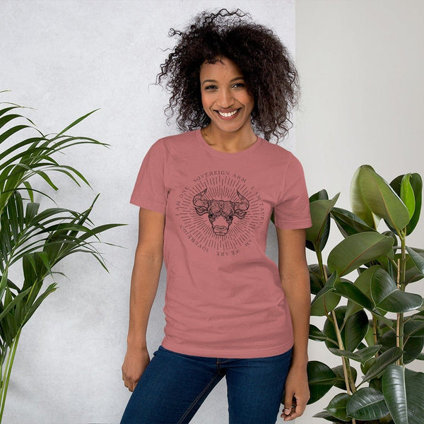 sovereignarm.com Mauve / S Zodiac Taurus, I am | Black Print Short-Sleeve Unisex T-Shirt