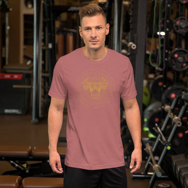 sovereignarm.com Mauve / S Zodiac Taurus, I am | Gold Print Short-Sleeve Unisex T-Shirt