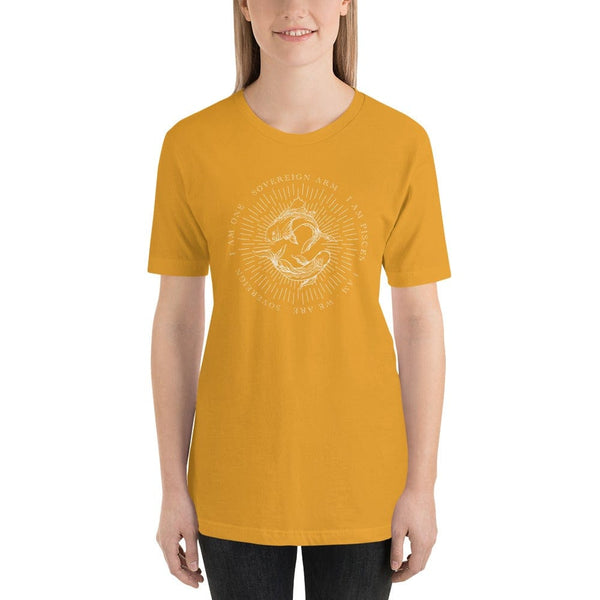 sovereignarm.com Mustard / S Zodiac Pisces, I am | White Print Short-Sleeve Unisex T-Shirt