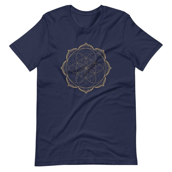 sovereignarm.com Navy / XS Flower of life lotus | Gold Print Short-Sleeve Unisex T-Shirt