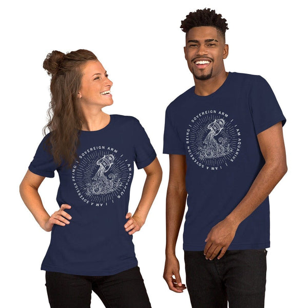 sovereignarm.com Navy / XS Zodiac Aquarius, I am a sovereign being | White Print Short-Sleeve Unisex T-Shirt