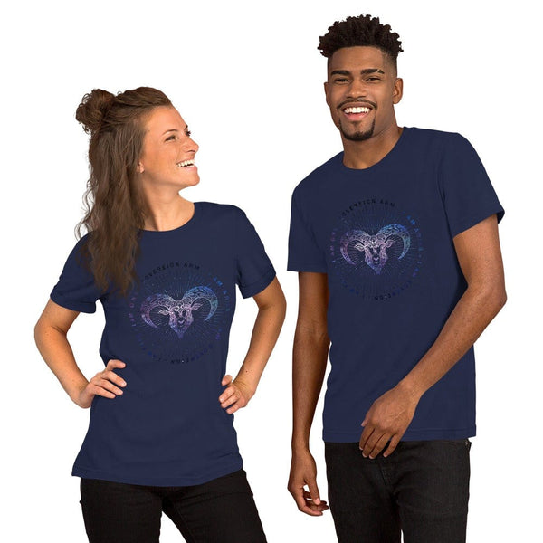 sovereignarm.com Navy / XS Zodiac Aries | Space Print Short-Sleeve Unisex T-Shirt