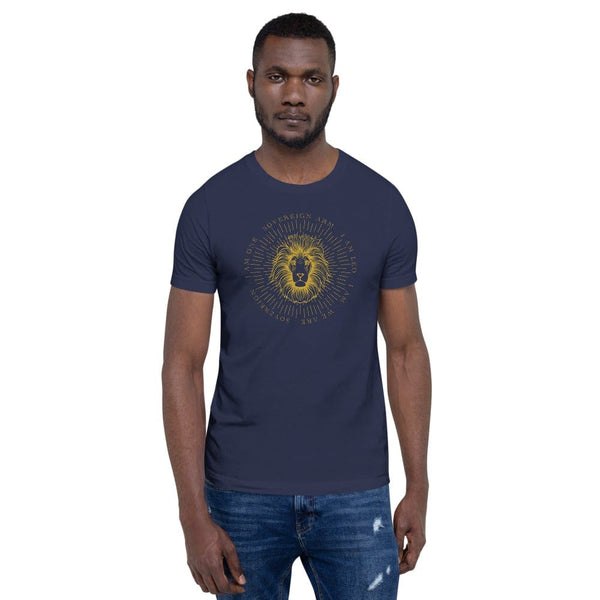 sovereignarm.com Navy / XS Zodiac Leo, I am | Gold Print Short-Sleeve Unisex T-Shirt