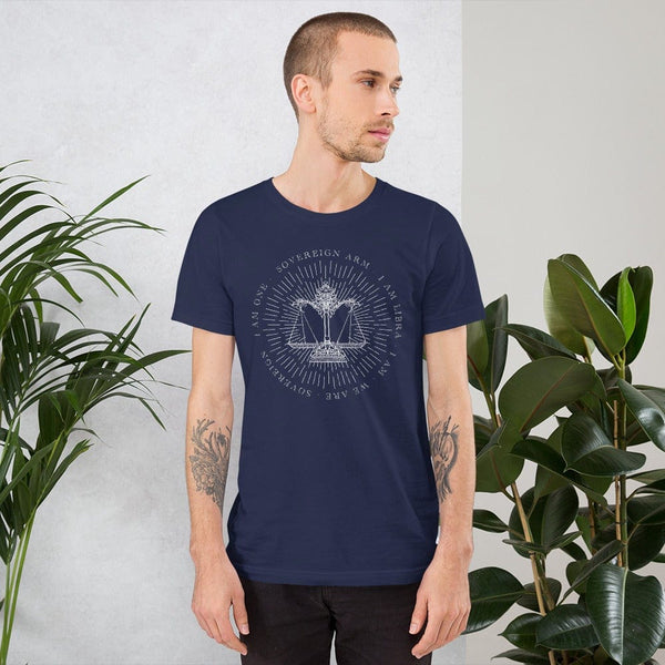 sovereignarm.com Navy / XS Zodiac Libra, I am | White Print Short-Sleeve Unisex T-Shirt