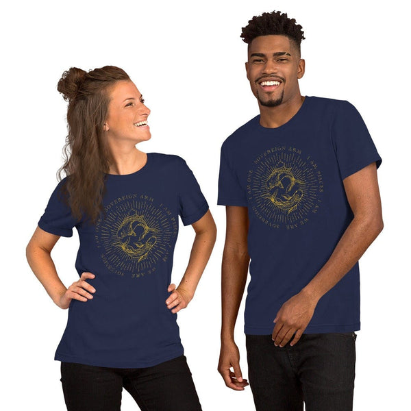 sovereignarm.com Navy / XS Zodiac Pisces, I am | Gold Print Short-Sleeve Unisex T-Shirt