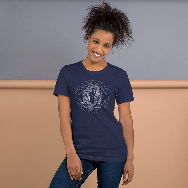 sovereignarm.com Navy / XS Zodiac Virgo, I am | White Print Short-Sleeve Unisex T-Shirt