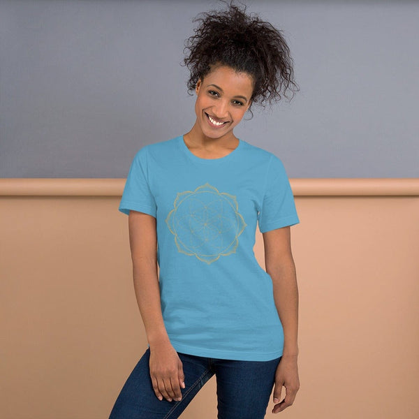 sovereignarm.com Ocean Blue / S Flower of life lotus | Gold Print  Short-Sleeve Unisex T-Shirt