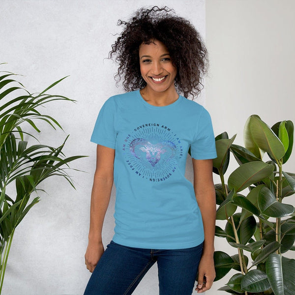 sovereignarm.com Ocean Blue / S Zodiac Aries | Space Print Short-Sleeve Unisex T-Shirt