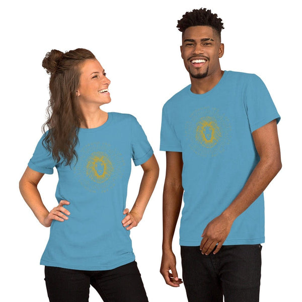 sovereignarm.com Ocean Blue / S Zodiac Leo, I am | Gold Print Short-Sleeve Unisex T-Shirt