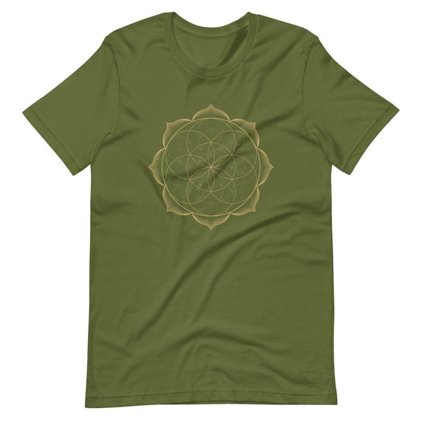 sovereignarm.com Olive / S Flower of life lotus | Gold Print Short-Sleeve Unisex T-Shirt