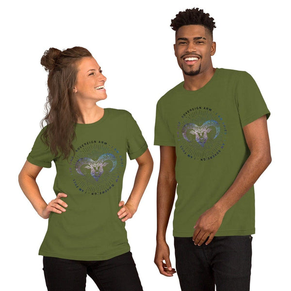 sovereignarm.com Olive / S Zodiac Aries | Space Print Short-Sleeve Unisex T-Shirt